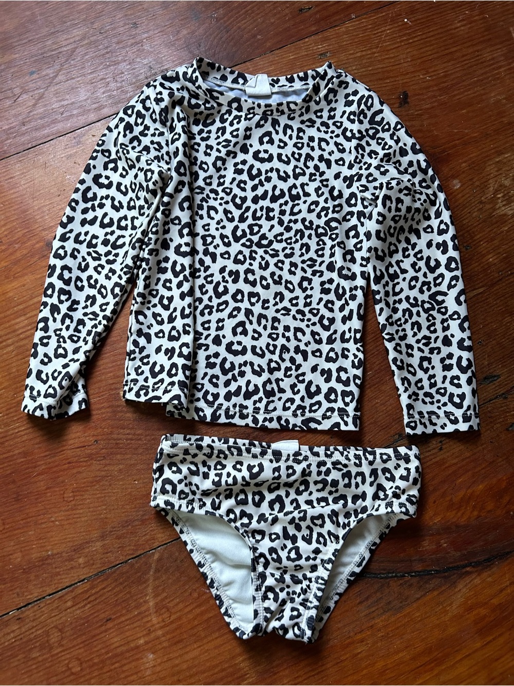 Gap Kids Leopard Print Long Sleeve Rash Guard Swim Set - Cream/Black